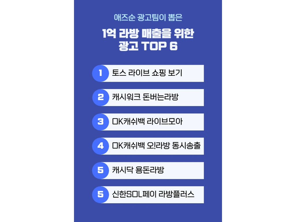 1억 라방 매출을 위한 광고 TOP 6